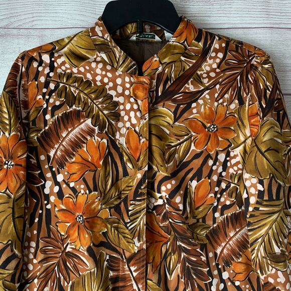 Laura Ashley Floral Blazer Jacket Earthtone Button Up Long Sleeve Size M - Picture 3 of 16